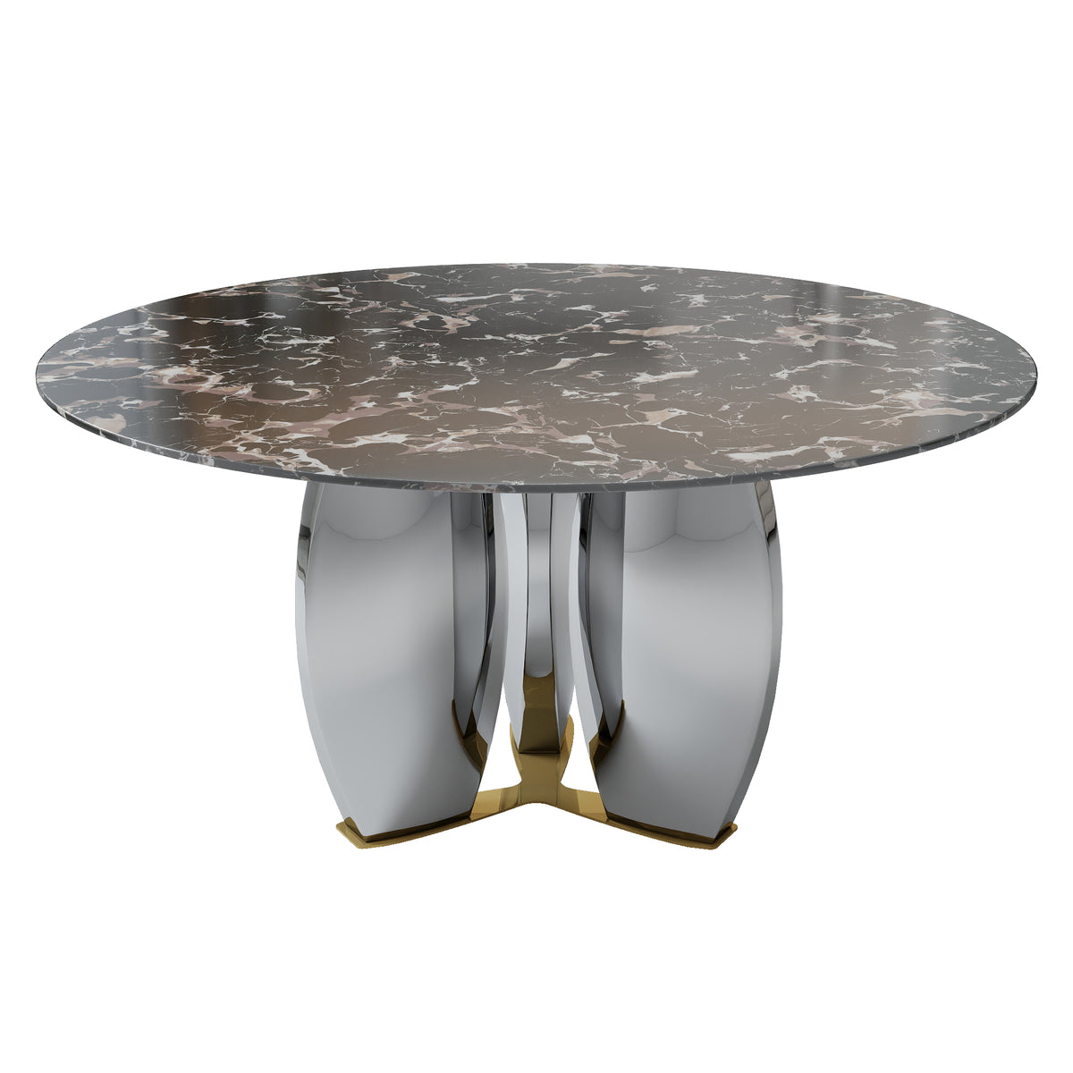 Mirrored Base Round Dining Table – 2 Color/Size Marble Tabletop Options, Optional Lazy Susan