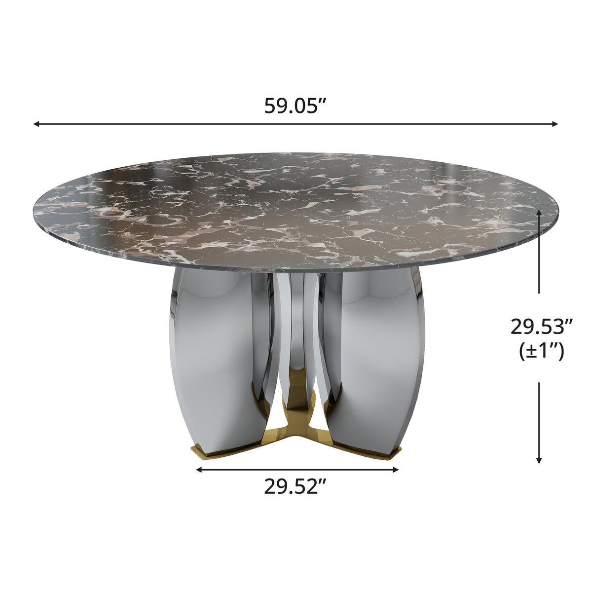Mirrored Base Round Dining Table – 2 Color/Size Marble Tabletop Options, Optional Lazy Susan