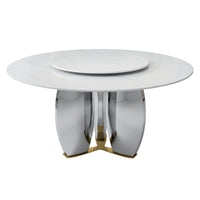 Mirrored Base Round Dining Table – 2 Color/Size Marble Tabletop Options, Optional Lazy Susan