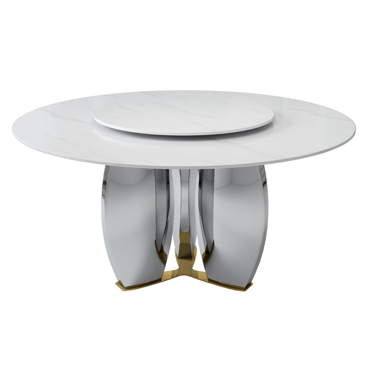Mirrored Base Round Dining Table – 2 Color/Size Marble Tabletop Options, Optional Lazy Susan