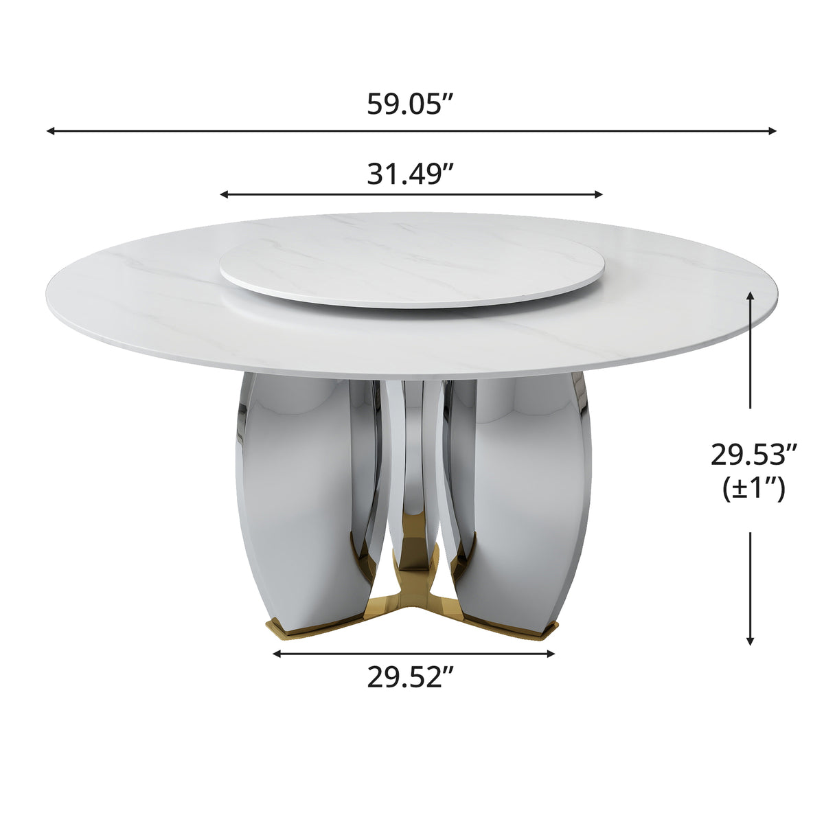 Mirrored Base Round Dining Table – 2 Color/Size Marble Tabletop Options, Optional Lazy Susan