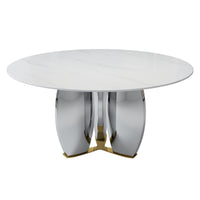 Mirrored Base Round Dining Table – 2 Color/Size Marble Tabletop Options, Optional Lazy Susan