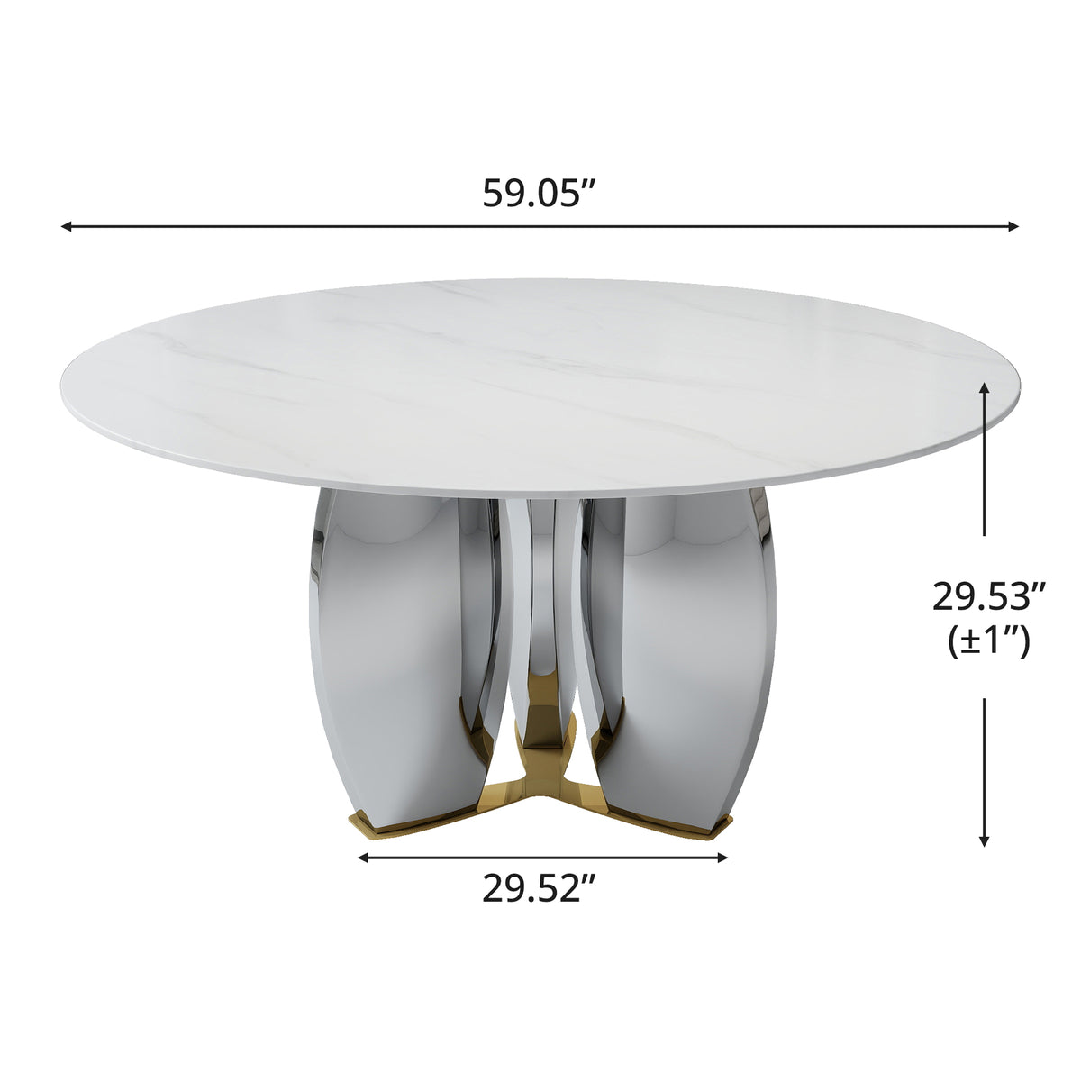 Mirrored Base Round Dining Table – 2 Color/Size Marble Tabletop Options, Optional Lazy Susan