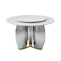 Mirrored Base Round Dining Table – 2 Color/Size Marble Tabletop Options, Optional Lazy Susan