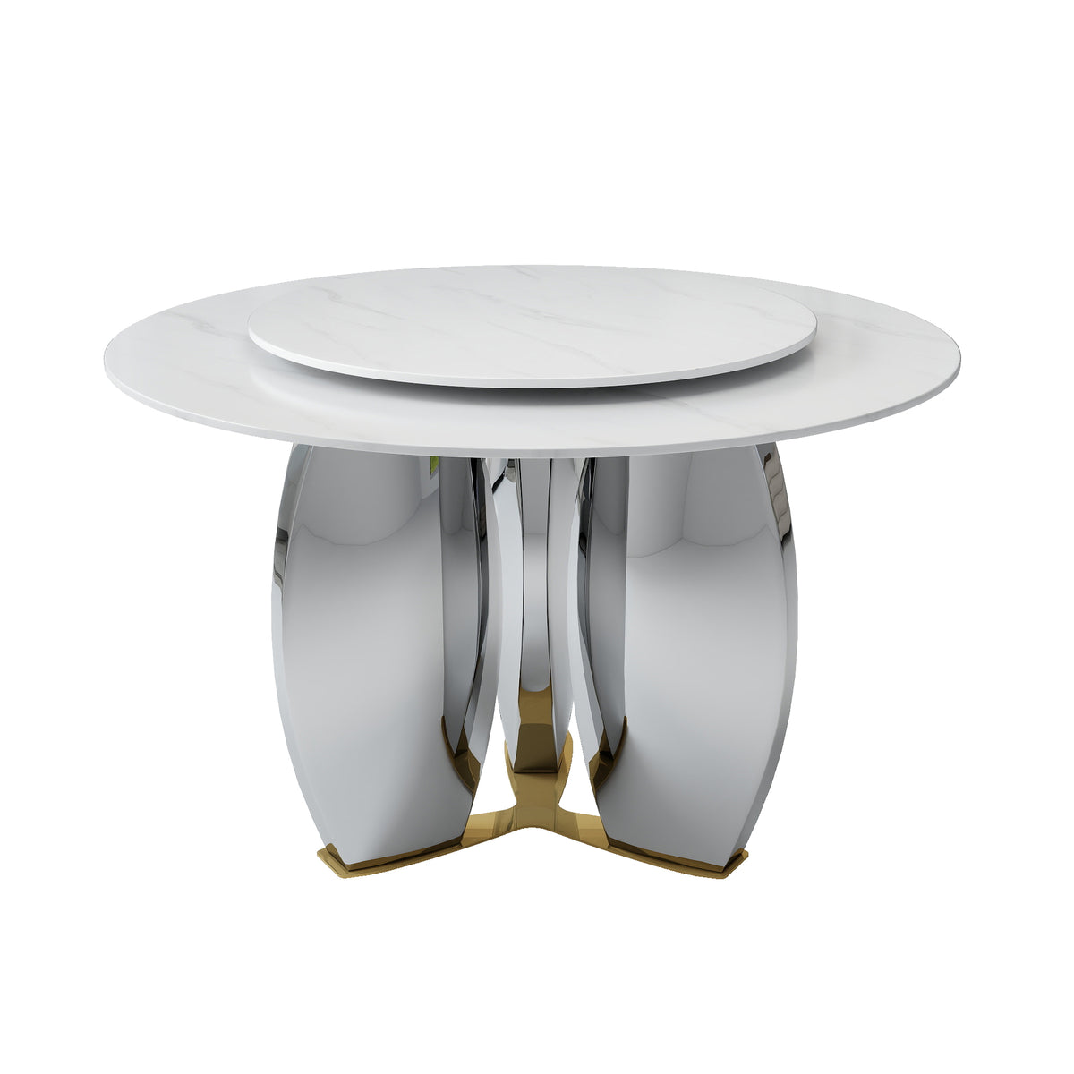 Mirrored Base Round Dining Table – 2 Color/Size Marble Tabletop Options, Optional Lazy Susan
