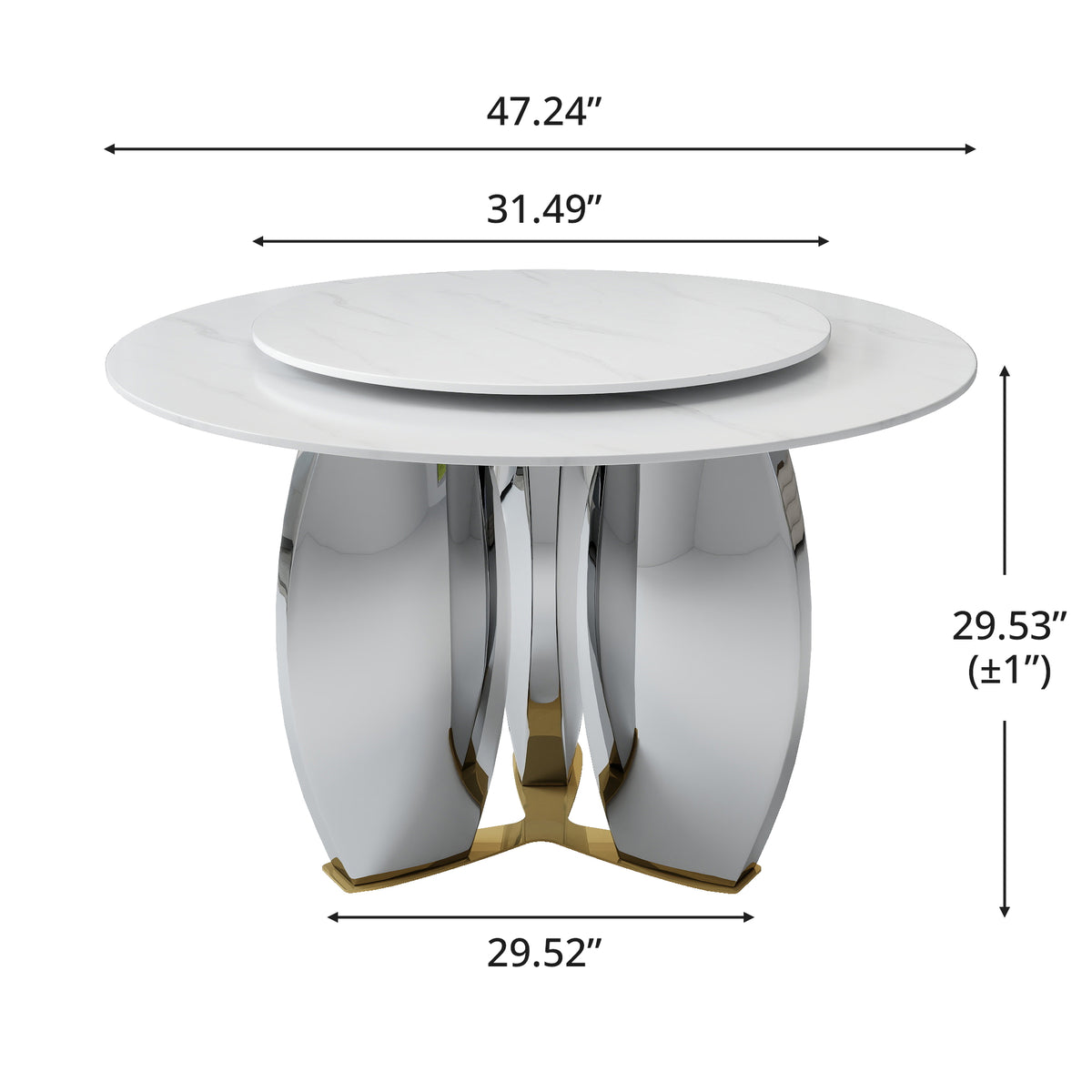 Mirrored Base Round Dining Table – 2 Color/Size Marble Tabletop Options, Optional Lazy Susan