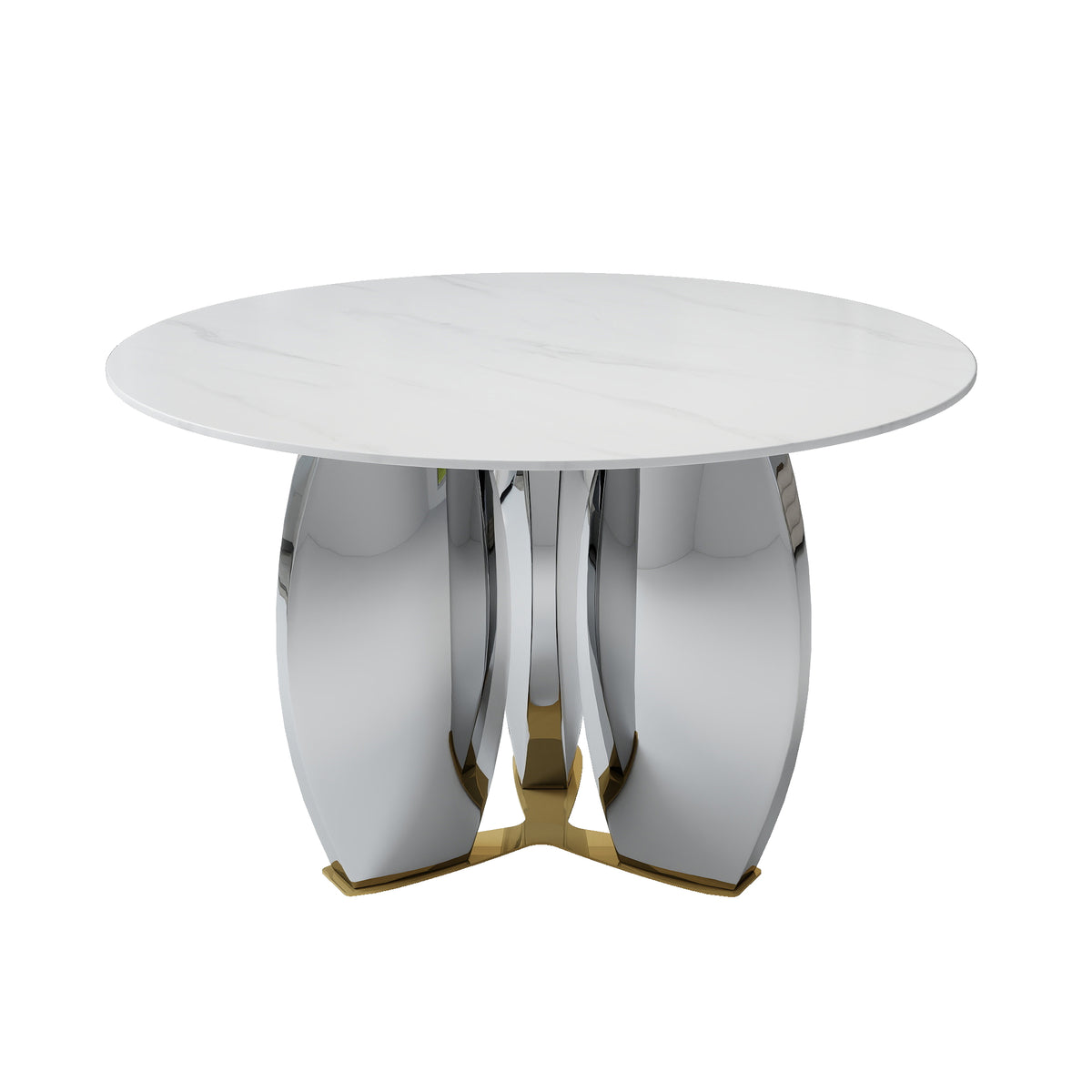 Mirrored Base Round Dining Table – 2 Color/Size Marble Tabletop Options, Optional Lazy Susan