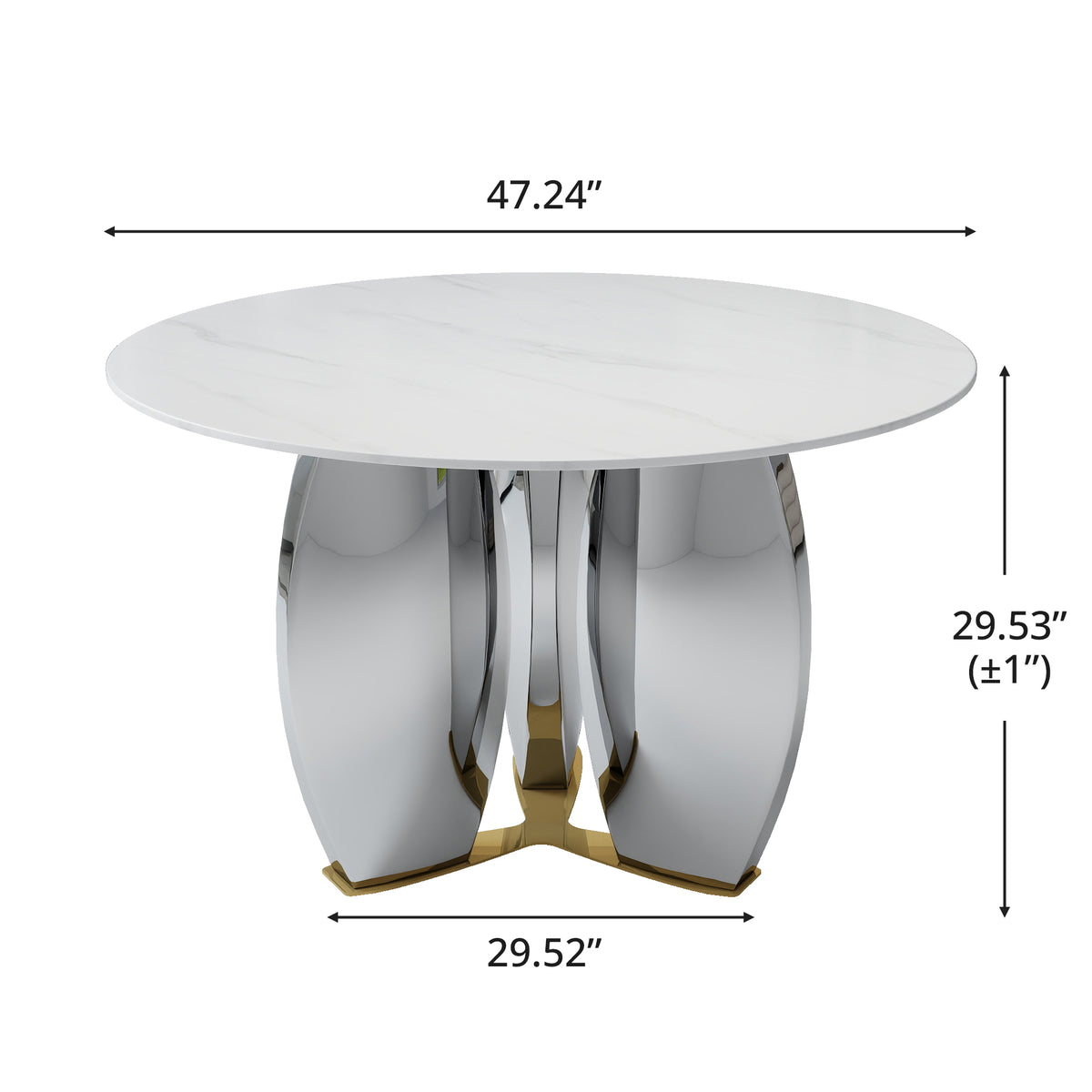 Mirrored Base Round Dining Table – 2 Color/Size Marble Tabletop Options, Optional Lazy Susan
