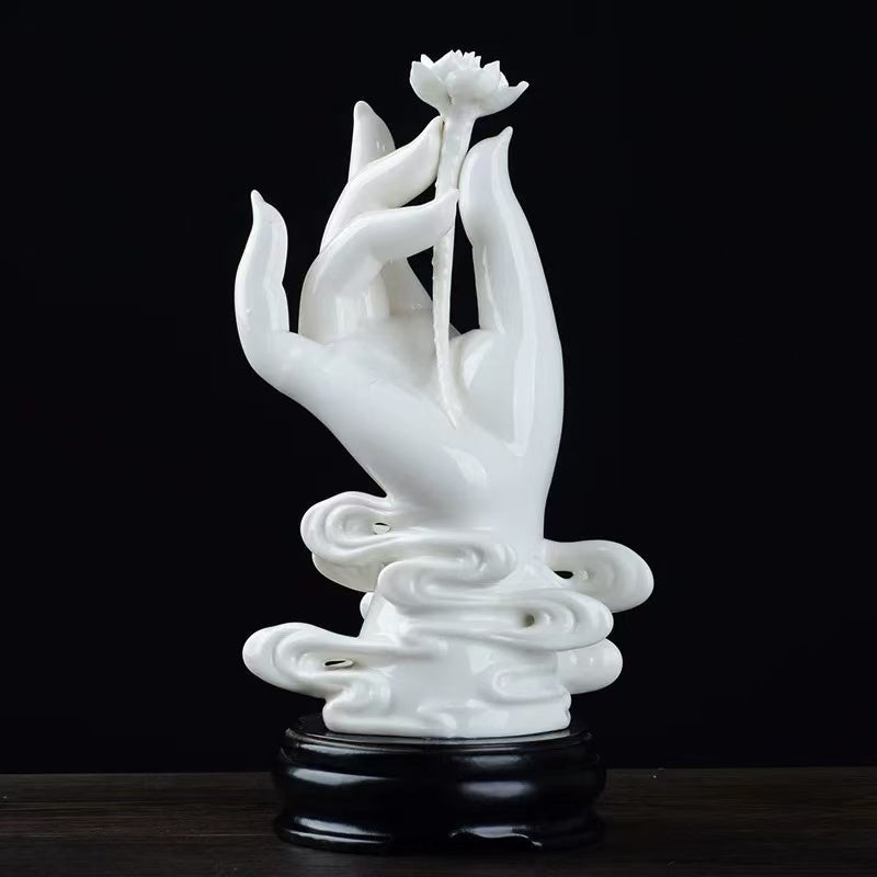 Serene Lotus Hand Porcelain Sculpture