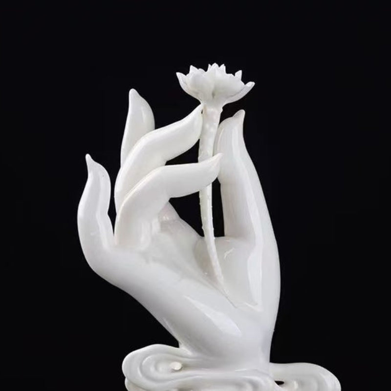 Serene Lotus Hand Porcelain Sculpture
