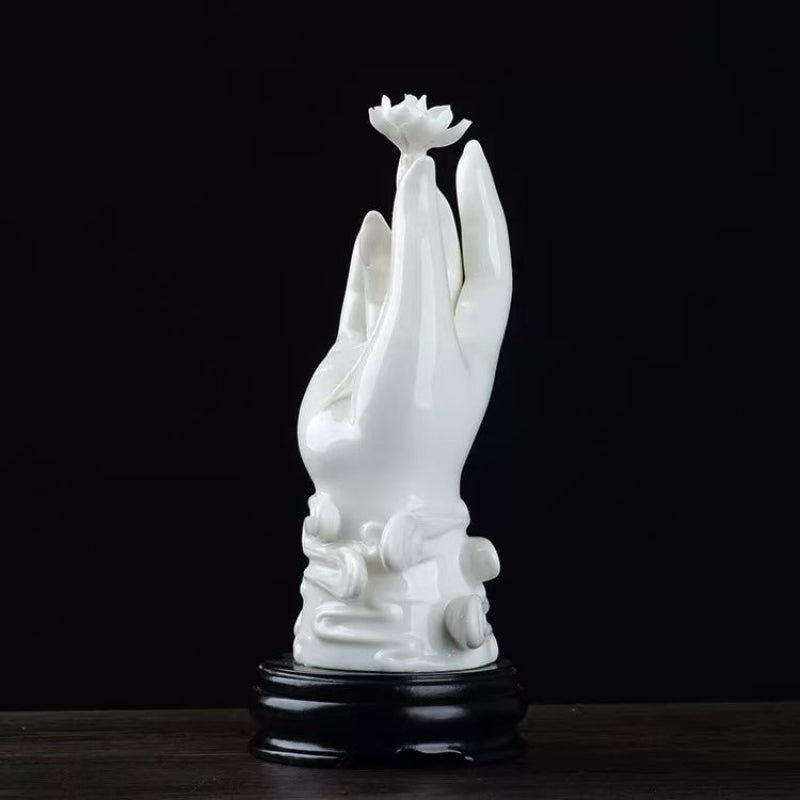 Serene Lotus Hand Porcelain Sculpture