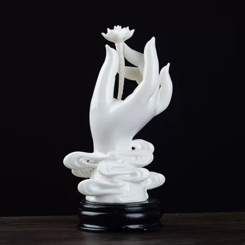 Serene Lotus Hand Porcelain Sculpture