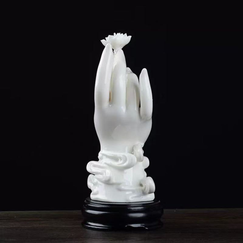 Serene Lotus Hand Porcelain Sculpture
