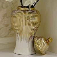 Opulent Gold-Rim Ceramic Vase