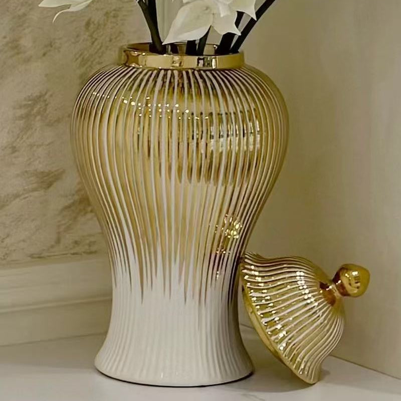 Opulent Gold-Rim Ceramic Vase
