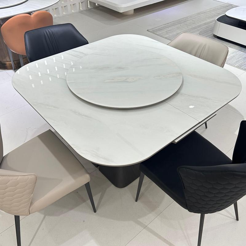 Marble Luxe Square Dining Table with Lazy Susan#H25123