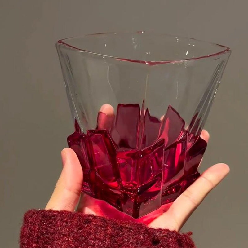 Crimson Ice Sculptural Glass Tumbler