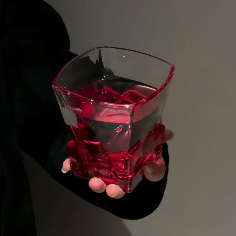 Crimson Ice Sculptural Glass Tumbler