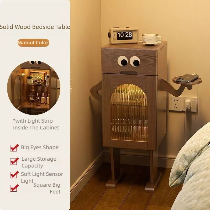 Big Eyes Solid Wood Nightstand with Sensor Light