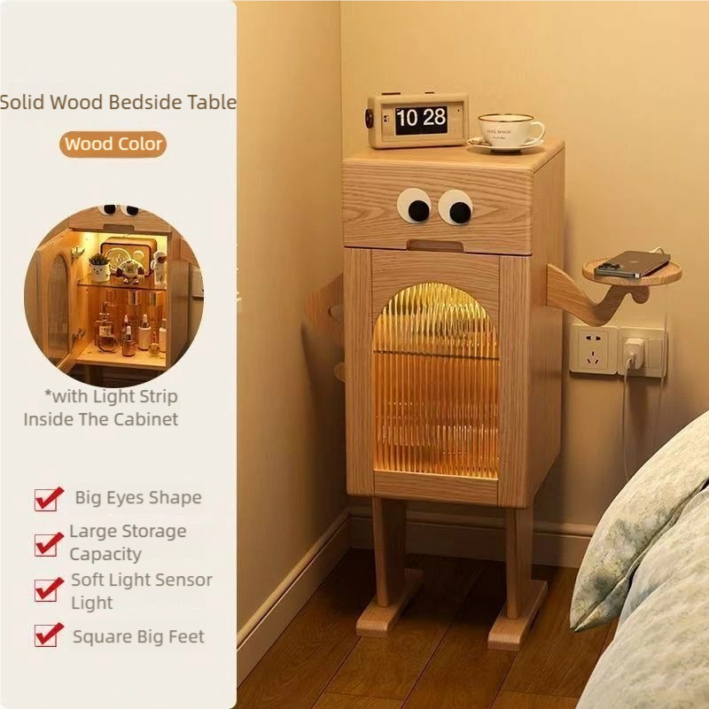 Big Eyes Solid Wood Nightstand with Sensor Light