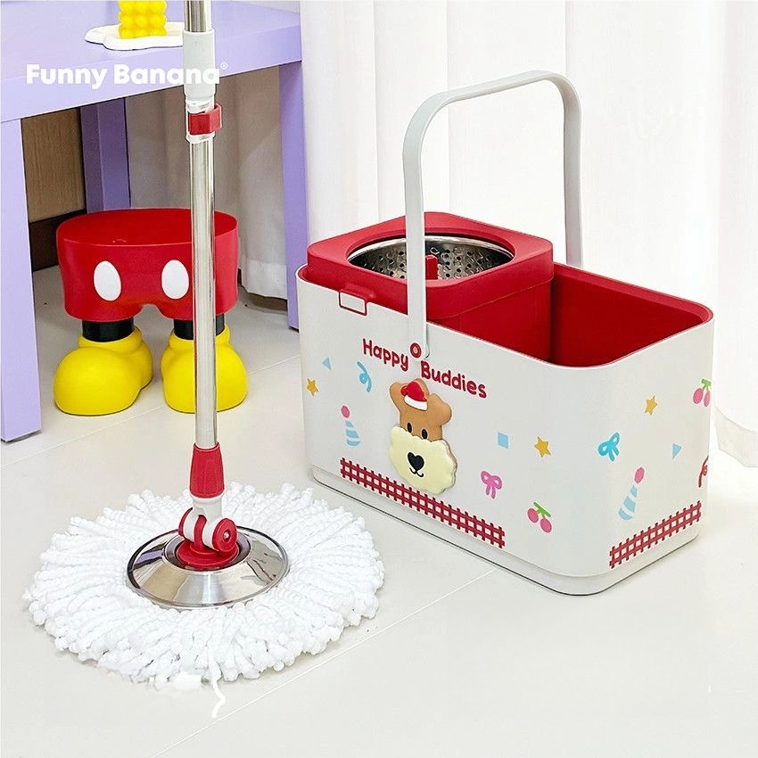 HappyClean Spin Mop Bucket Set with 6 Mop Heads