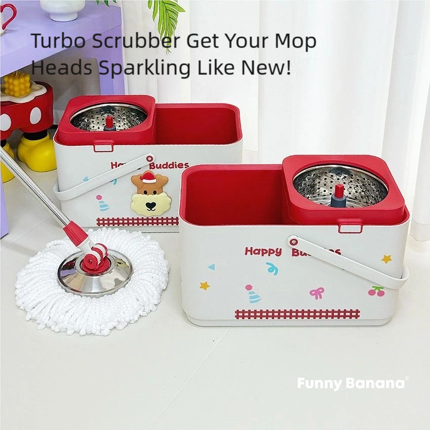 HappyClean Spin Mop Bucket Set with 6 Mop Heads