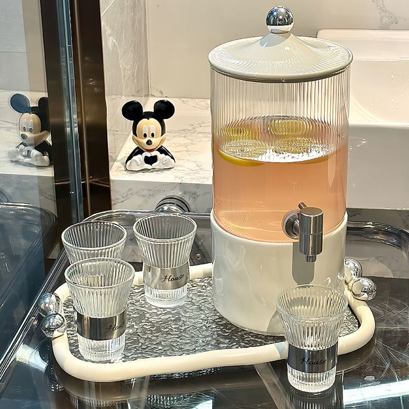 Luxe Ribbed Glass Beverage Dispenser Set