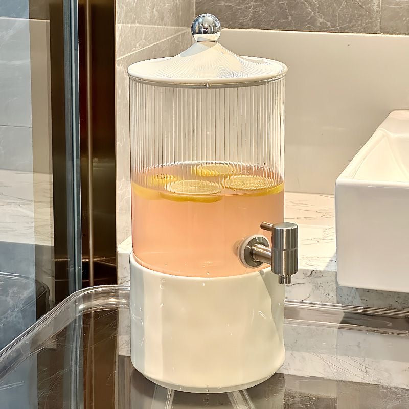 Luxe Ribbed Glass Beverage Dispenser Set