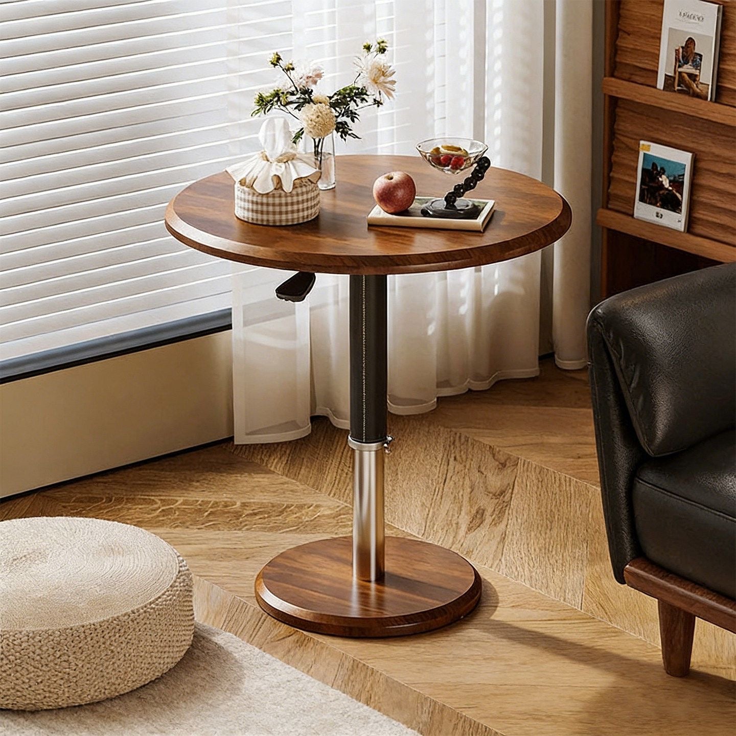 Felix Side Table, Saddle Leather Rotating Side Table