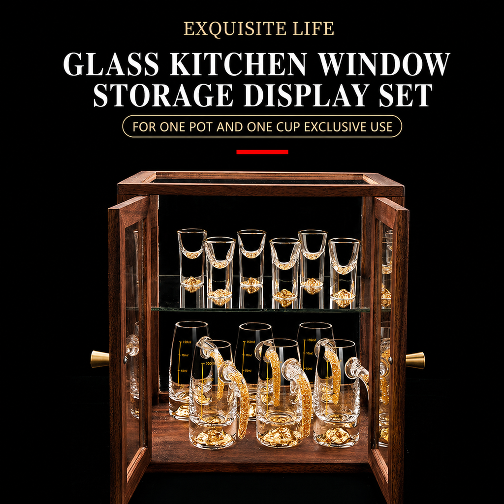 Luxe Walnut Bar Display Set — 12-Carafe & 12-Glass Tasting Collection
