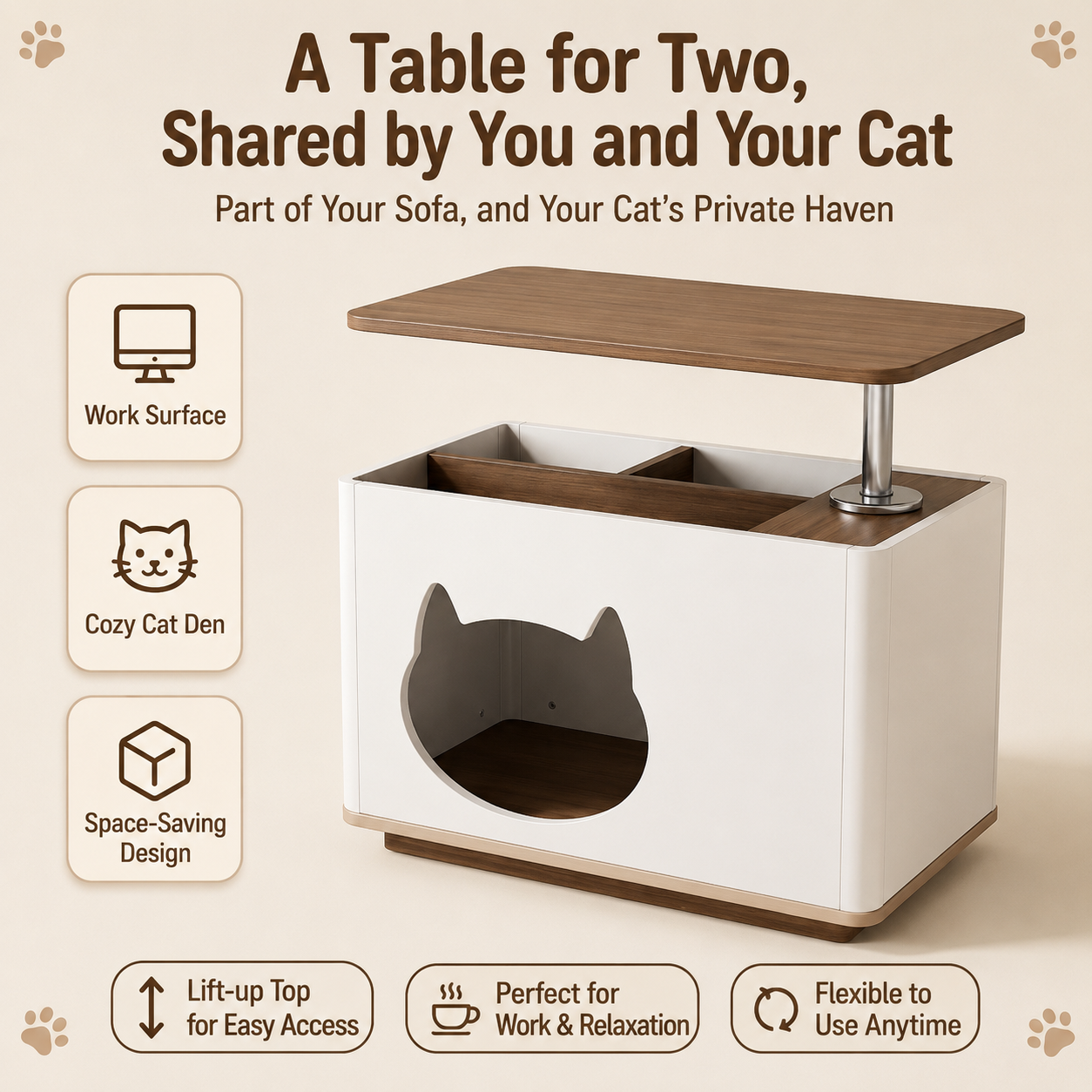 Portable side table, cat-shaped side cabinet