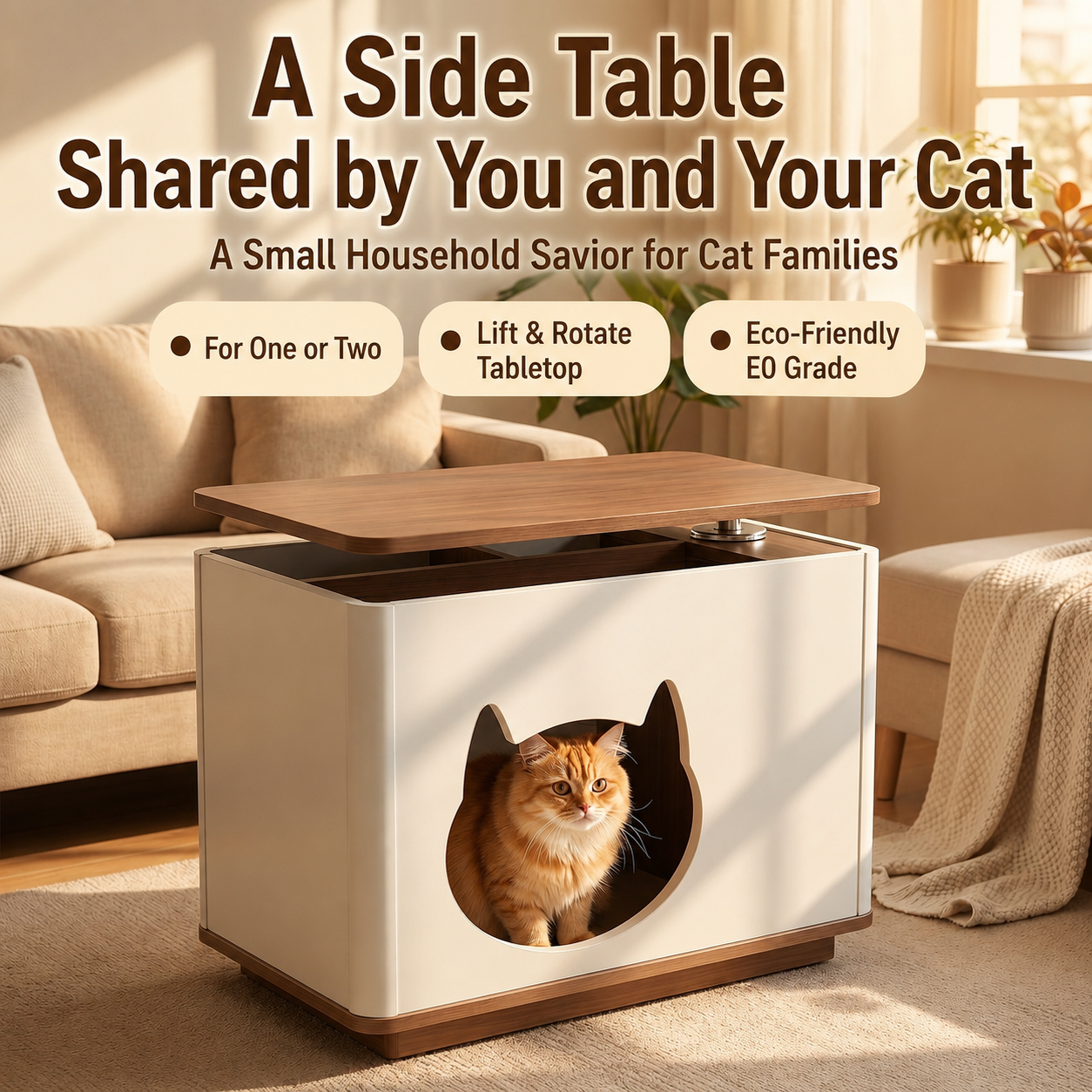 Portable side table, cat-shaped side cabinet