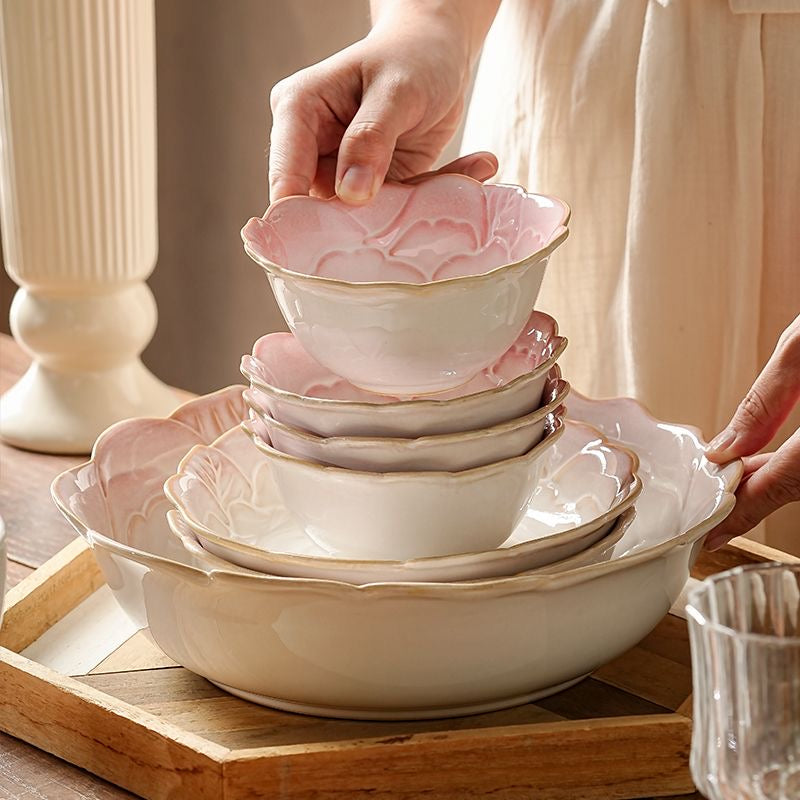 Pre Sale Rose Gradient Bowl and Dish Set Household Ceramic Bowl
