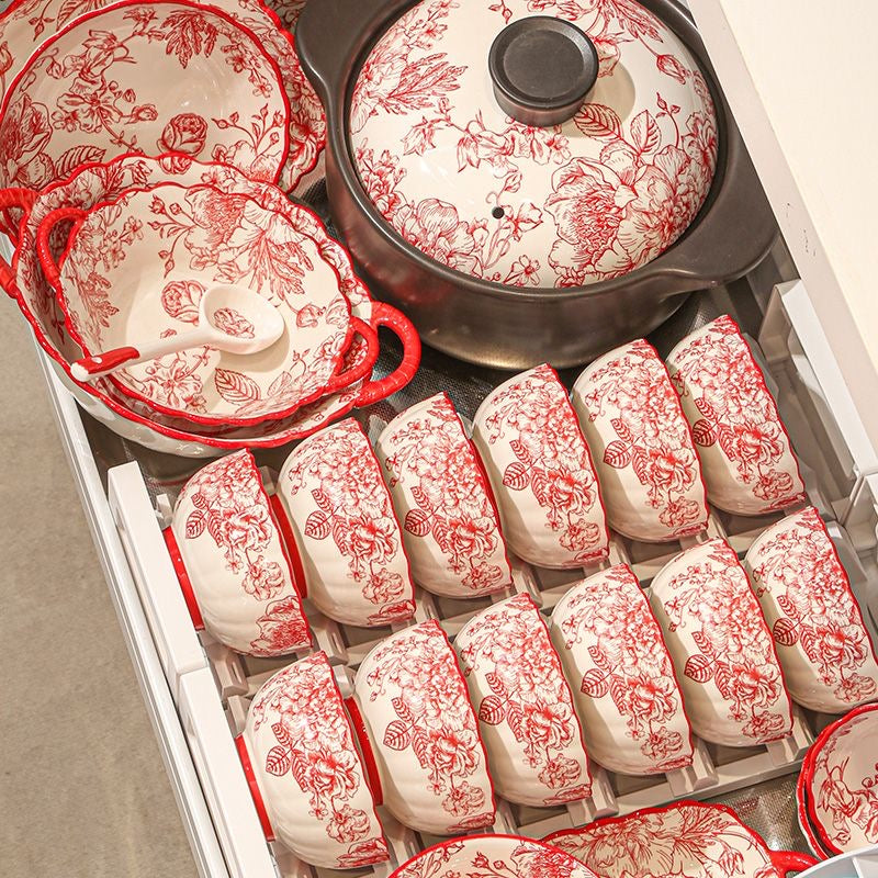 Festive Set of Bowls and Chopsticks for Household Red Tableware