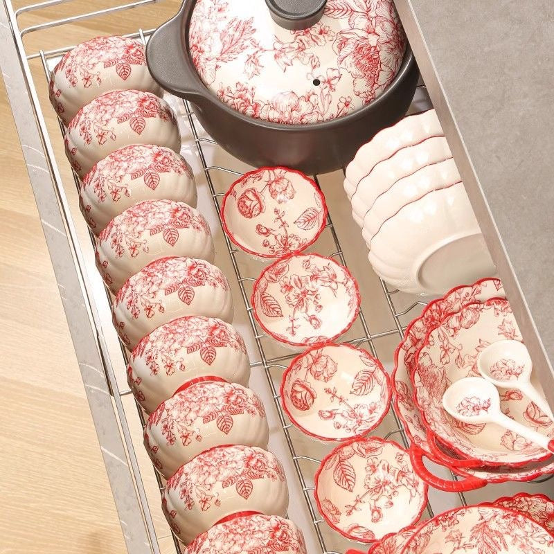 Festive Set of Bowls and Chopsticks for Household Red Tableware