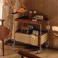Solid Wood Mobile Storage Rattan Storage Cart
