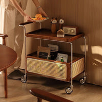 Solid Wood Mobile Storage Rattan Storage Cart