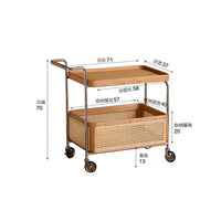 Solid Wood Mobile Storage Rattan Storage Cart