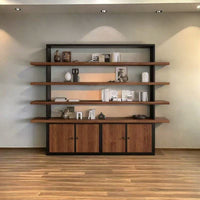 Bookshelf Cabinet Solid Wood Metal Cabinet