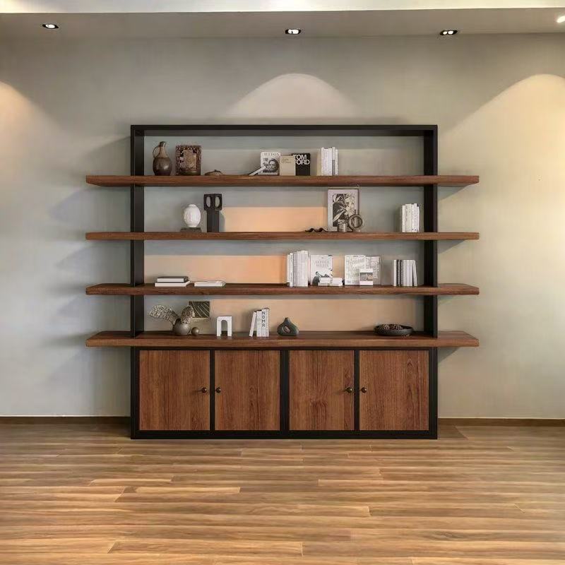Bookshelf Cabinet Solid Wood Metal Cabinet