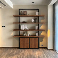 Bookshelf Cabinet Solid Wood Metal Cabinet