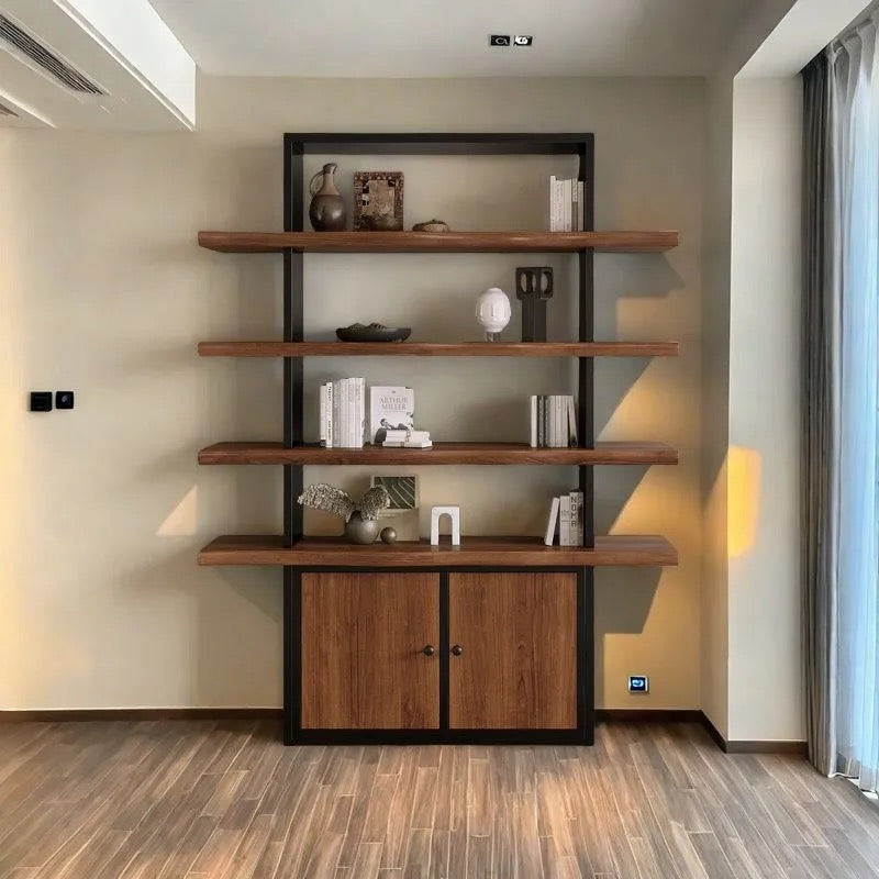 Bookshelf Cabinet Solid Wood Metal Cabinet